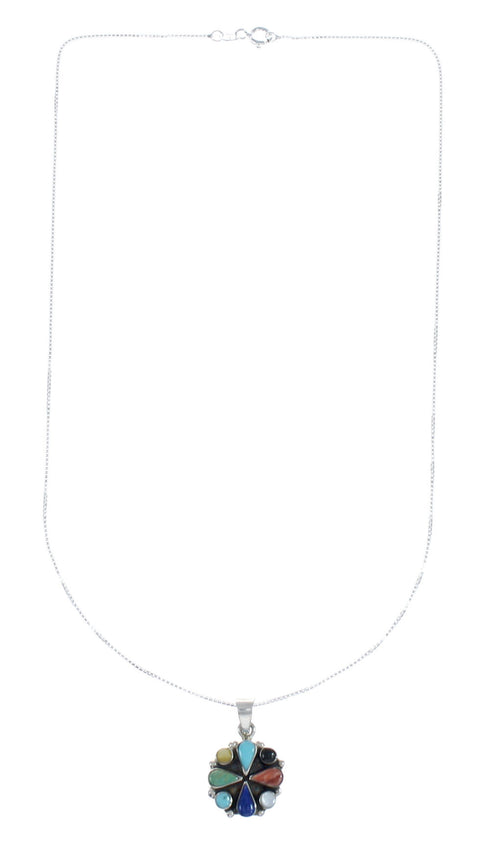 Southwest Multicolor Multistone Sterling Silver Box Chain Necklace Set JX129274